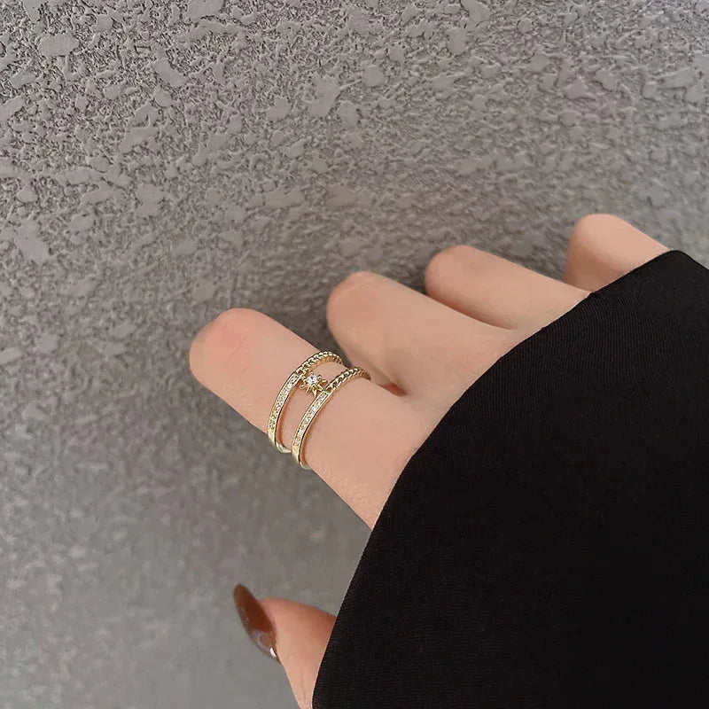 Ins Layered Zircon Forefinger Ring - Viexta