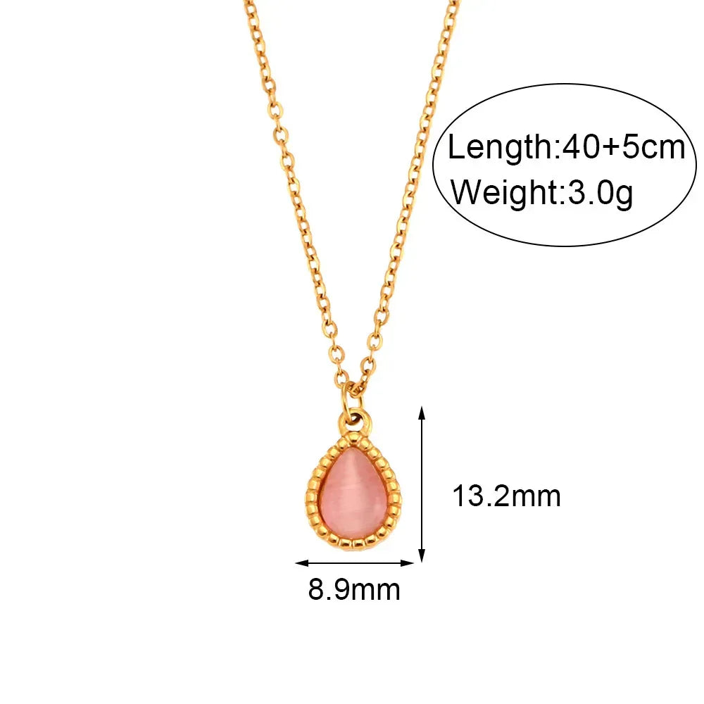 Minimalistic Water Drops Opal Necklace Set - Viexta