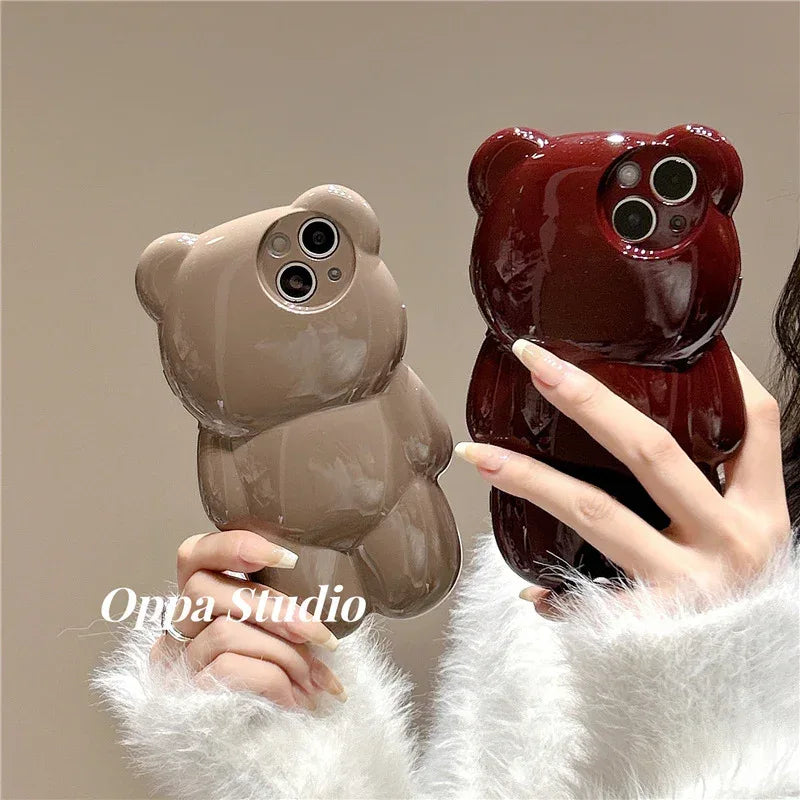 Solid Color Three-dimensional Bear Anti-fall Cute New iPhone Case - Viexta