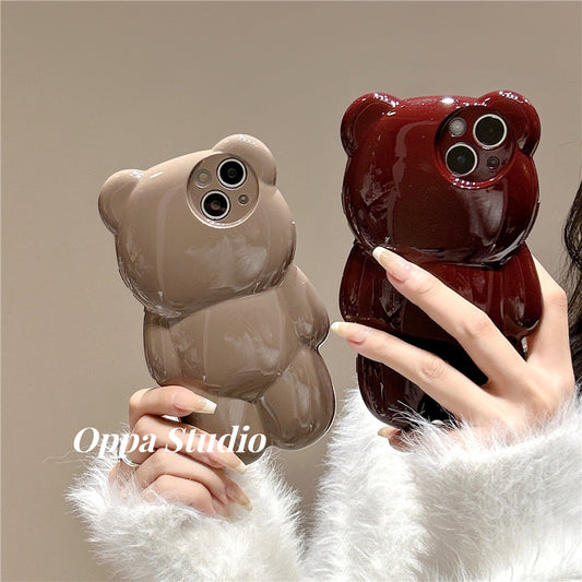 Solid Color Three-dimensional Bear Anti-fall Cute New iPhone Case