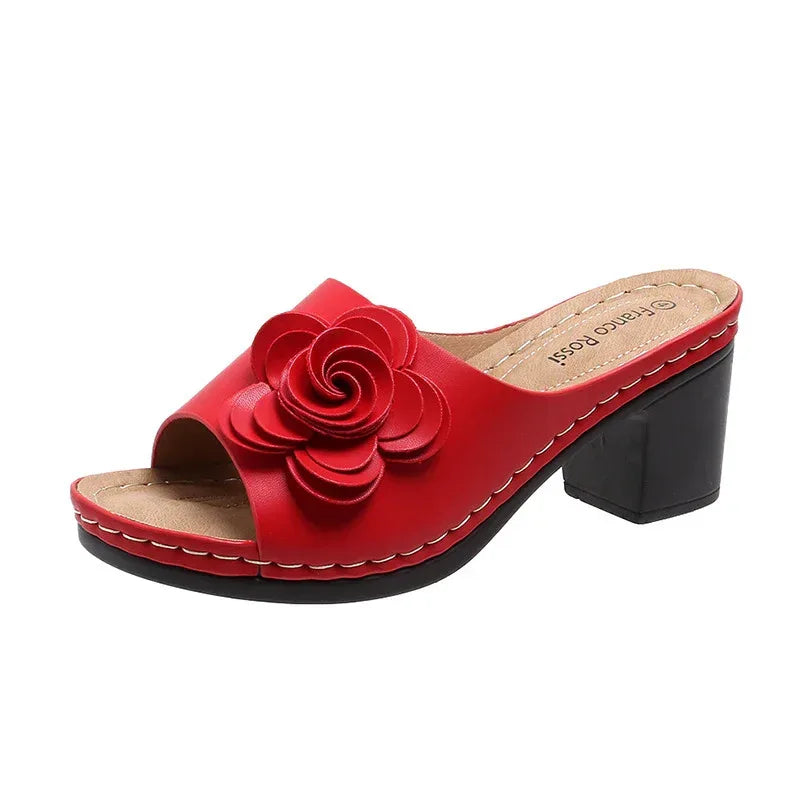 Wedge Flower Solid Color Sandals - Viexta
