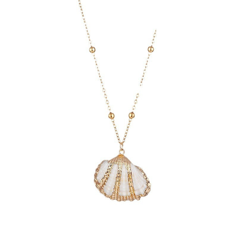 Women's Beach Shell Gold-plated Edge Pendant Necklace