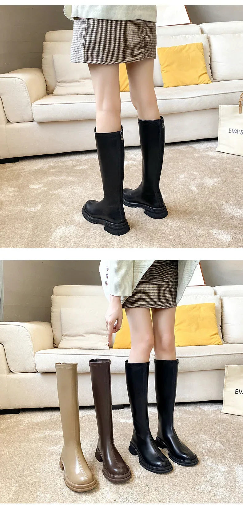 British Round Toe Solid Color Short Boots - Viexta
