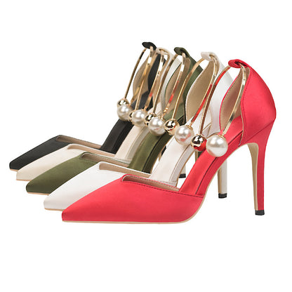 Low-cut Satin Hollow Strap Heels