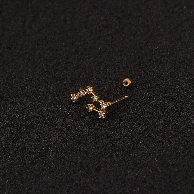 1Pcs Twelve Constellation Cartilage Earring Stainless Steel CZ Stud Earring Cartilage Helix Lobe Screw Back Ear Piercing Jewelry