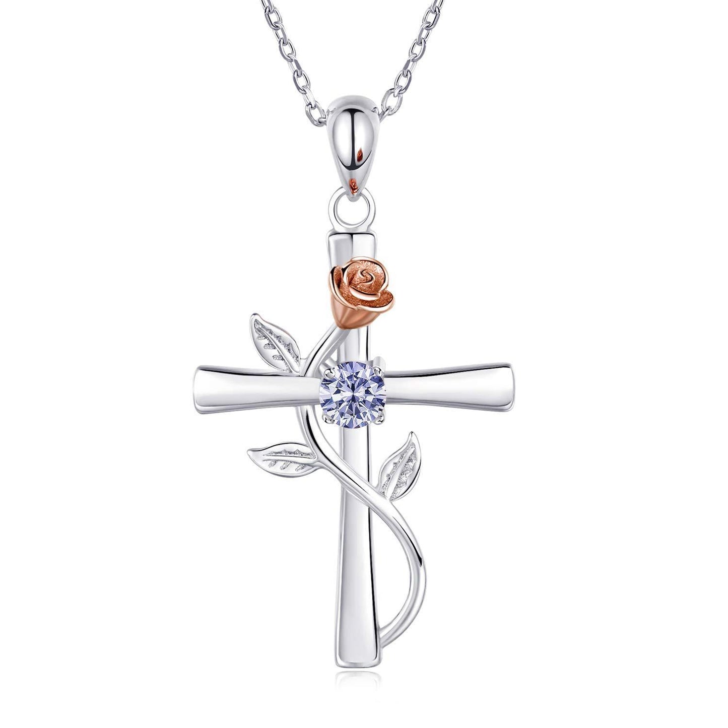 Rose Cross Necklace With Rhinestone