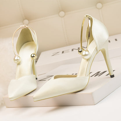 Low-cut Satin Hollow Strap Heels