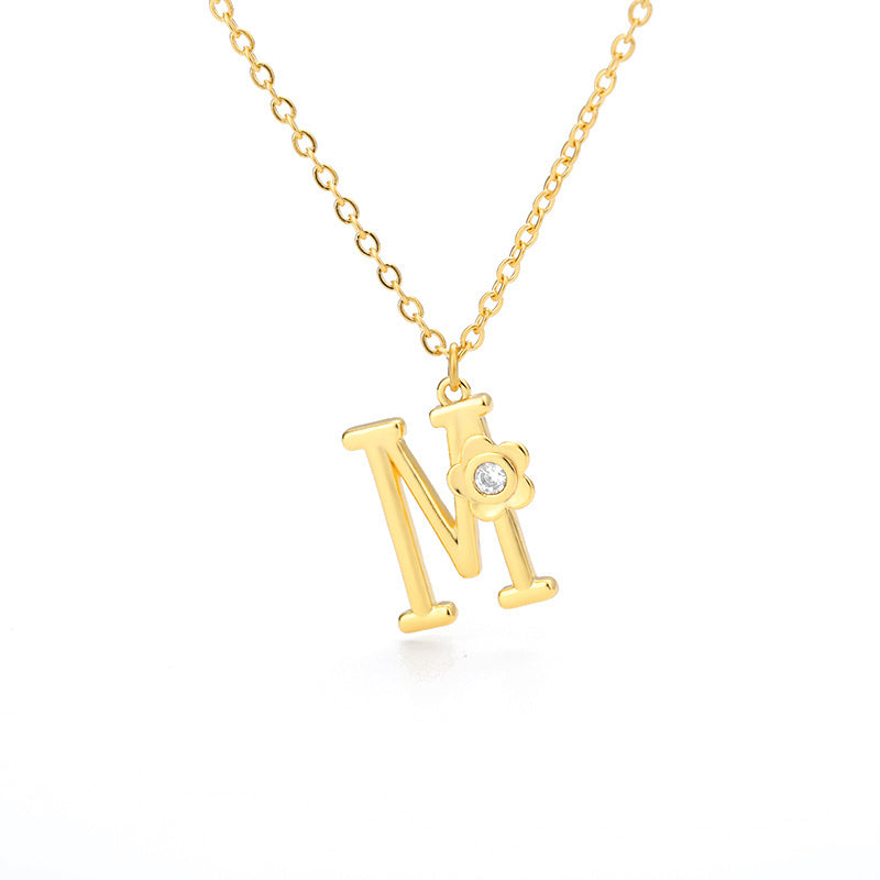 Rose English Alphabet Pendant Necklace