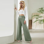 Fashion Straight Wide Leg Pants Elastic High Waist Casual Trousers For Women - Viexta