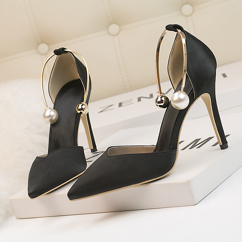 Low-cut Satin Hollow Strap Heels