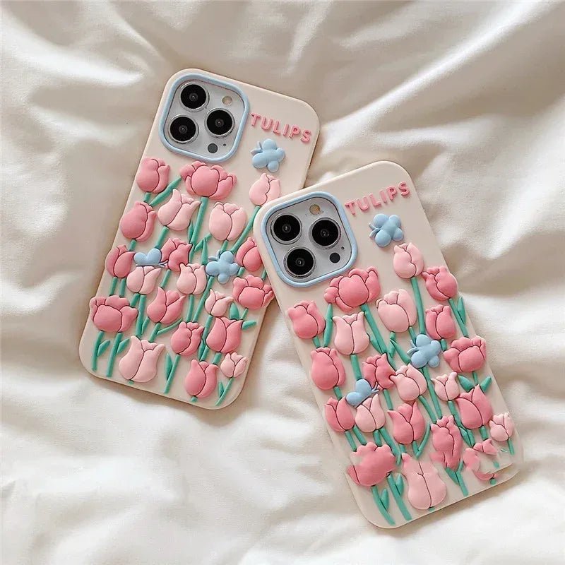 ins-tulip-flower-butterfly-iphone-case - Viexta