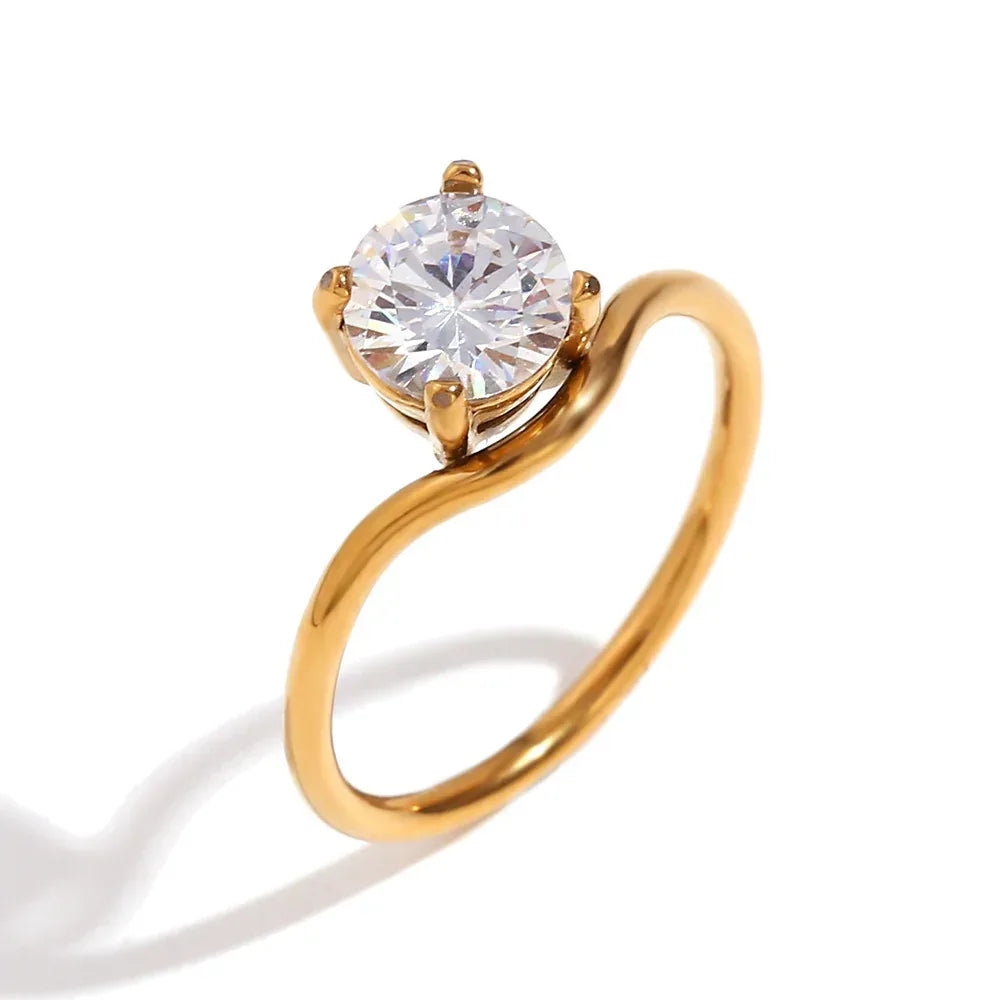 18k-luxury-waveform-shank-gold-zircon-ring - Viexta