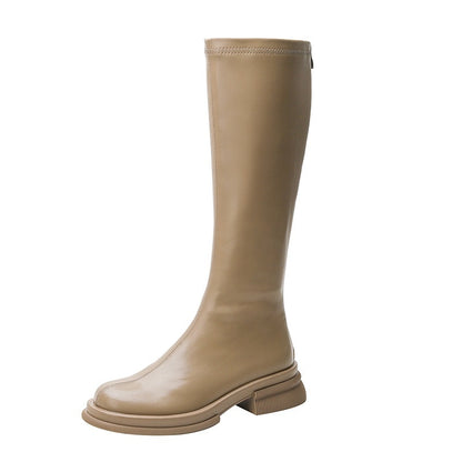 British Round Toe Solid Color Short Boots