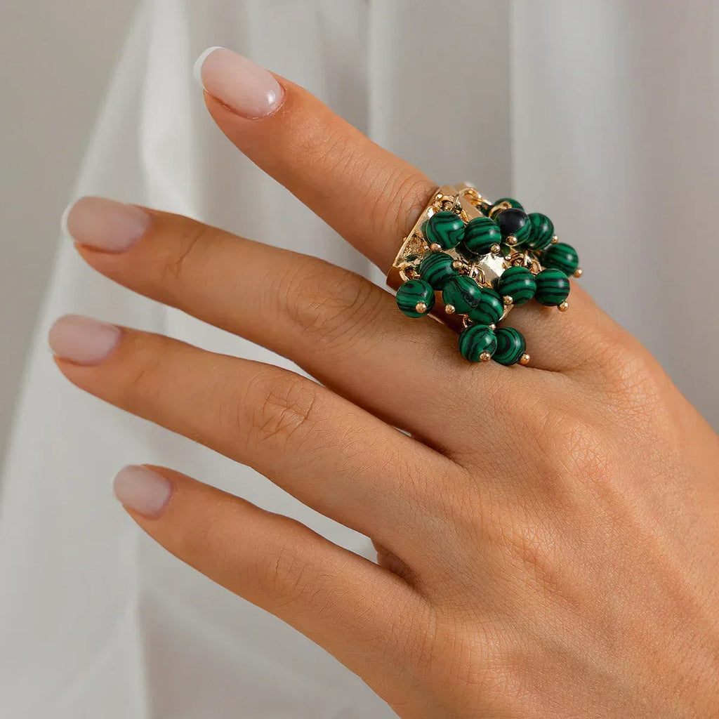 Retro Colorful Pearl Tassel Ring - Viexta