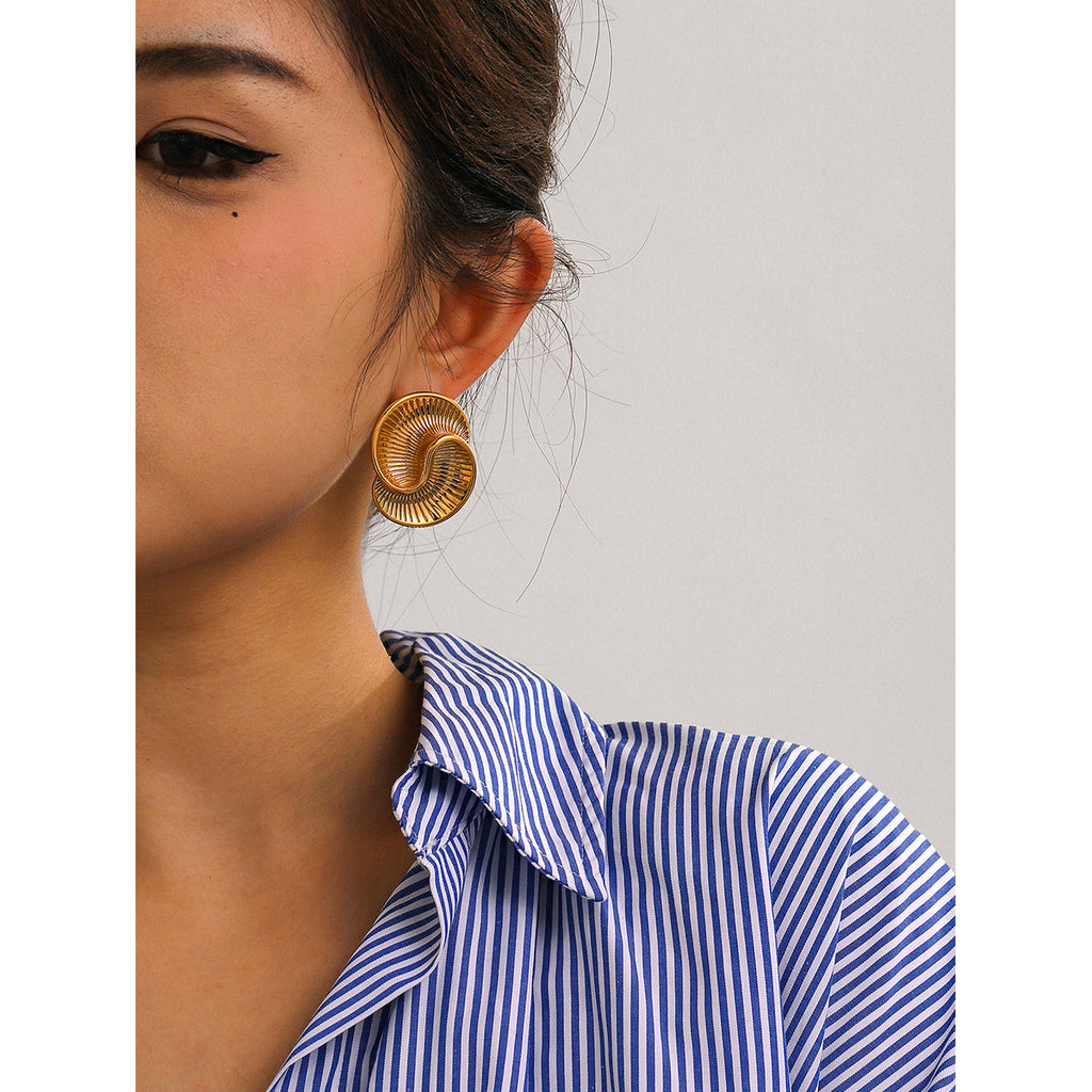 Stainless steel water droplet texture spiral earrings