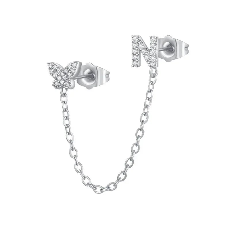Women's Zircon Butterfly Alphabet One Piece Stud Earrings - Viexta