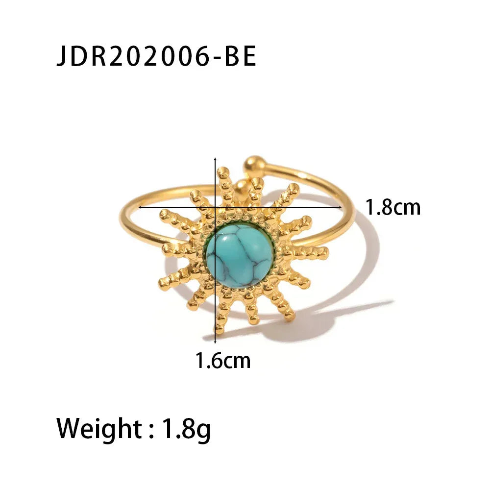 natural-gemstone-titanium-steel-open-end-ring - Viexta