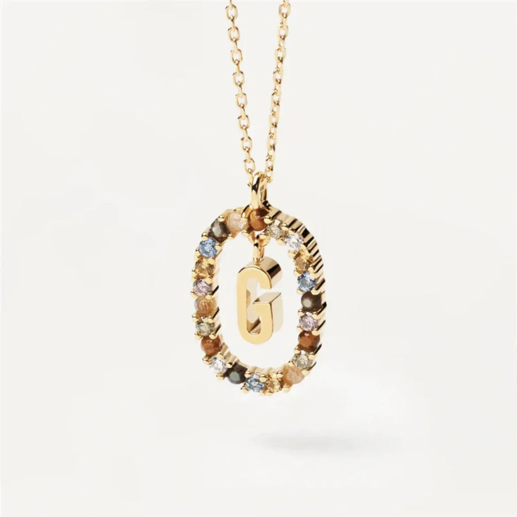 Colored Rhinestone Alphabet Necklace - Viexta