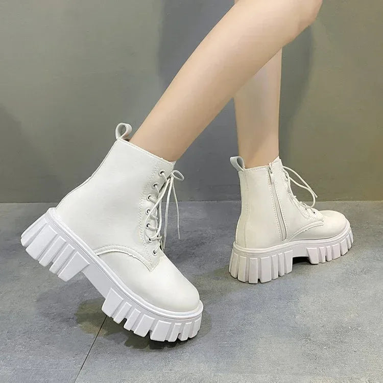 Women's Platform Lace-up Side Zip Boots - Viexta