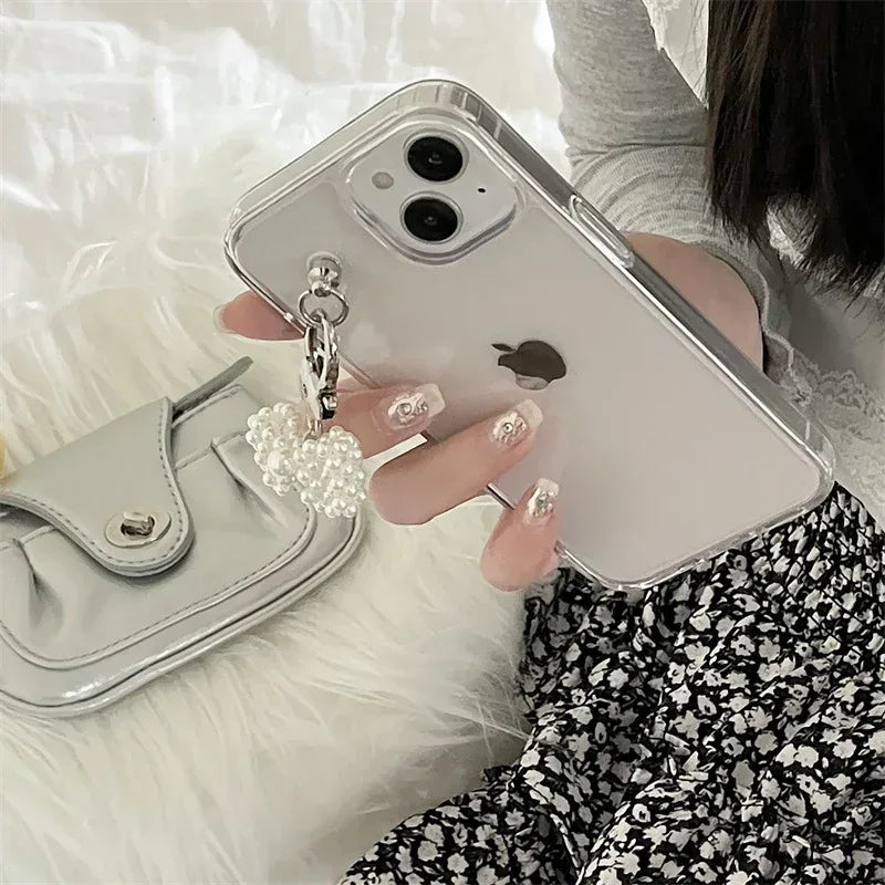 transparent-pearl-bow-pendant-iphone-case - Viexta