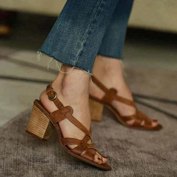 Women's High Heel Open Toe Buckle Sandals - Viexta