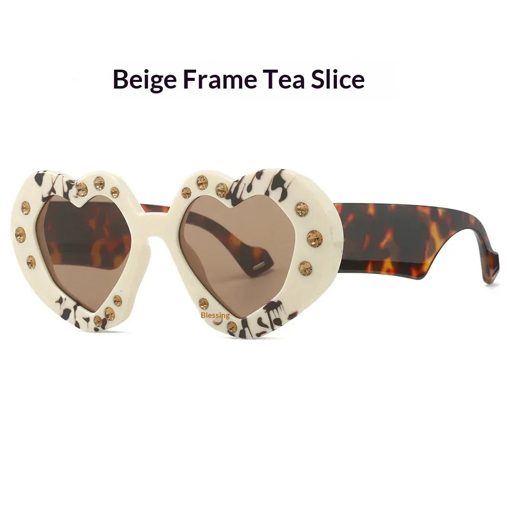 Diamond-Encrusted Heart-Shaped Sunglasses - Viexta