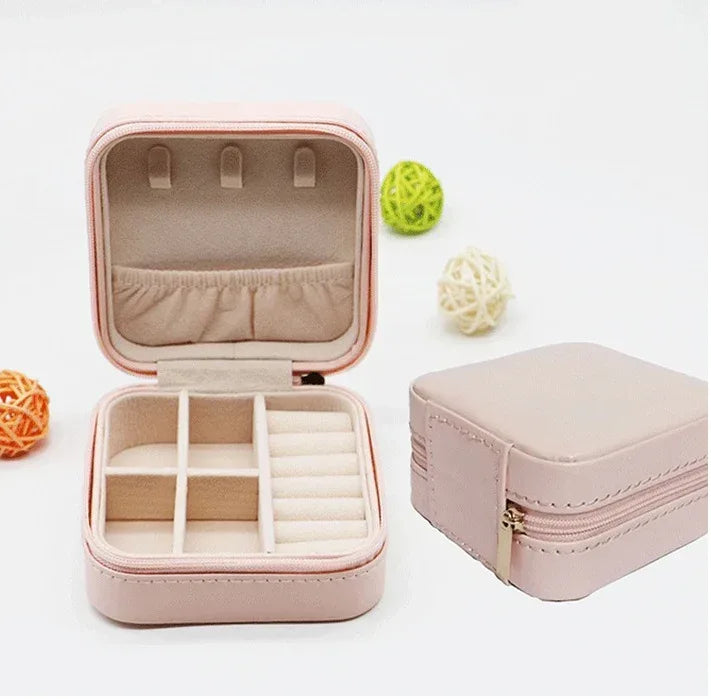 Portable Pu Leather Zipper Jewelry Storage Box - Viexta
