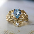 Gold Crown Sea Blue Diamond Ladies Couple Rings - Viexta