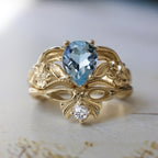 Gold Crown Sea Blue Diamond Ladies Couple Rings