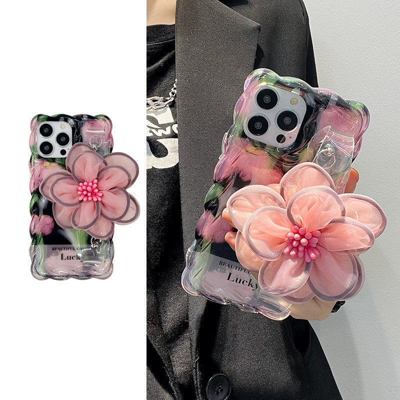 Personalized Drop-resistant Flower Wrist Strap iPhone Case