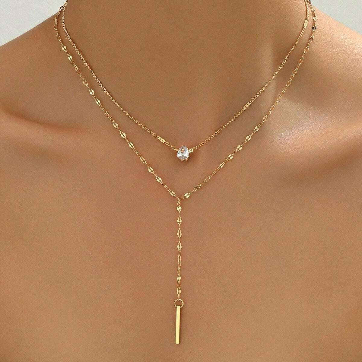 Y-shaped Tassel Rhinestone Necklace