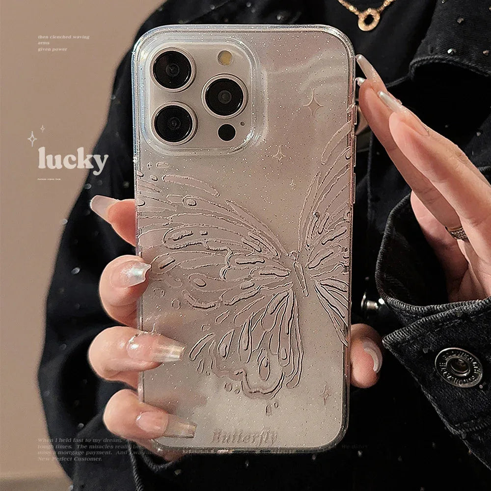 Butterfly-themed iPhone Case With Dreamy Glitter Powder