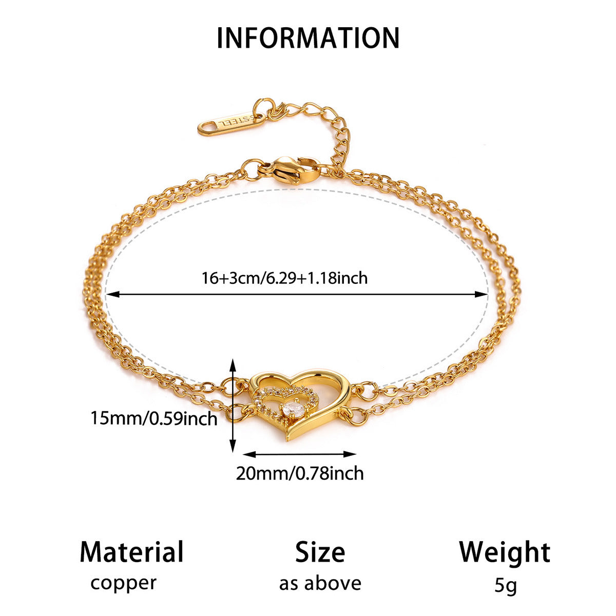 Adjustable Heart Zircon Bracelet