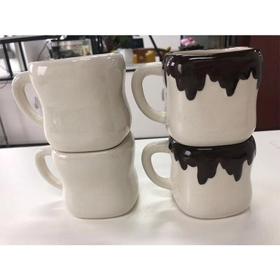 4piece Marshmallow White And Black Ceramic Mugs