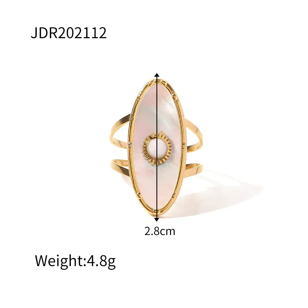 natural-gemstone-titanium-steel-open-end-ring - Viexta