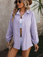 Loose Commute Long Sleeve Striped Shirt - Viexta