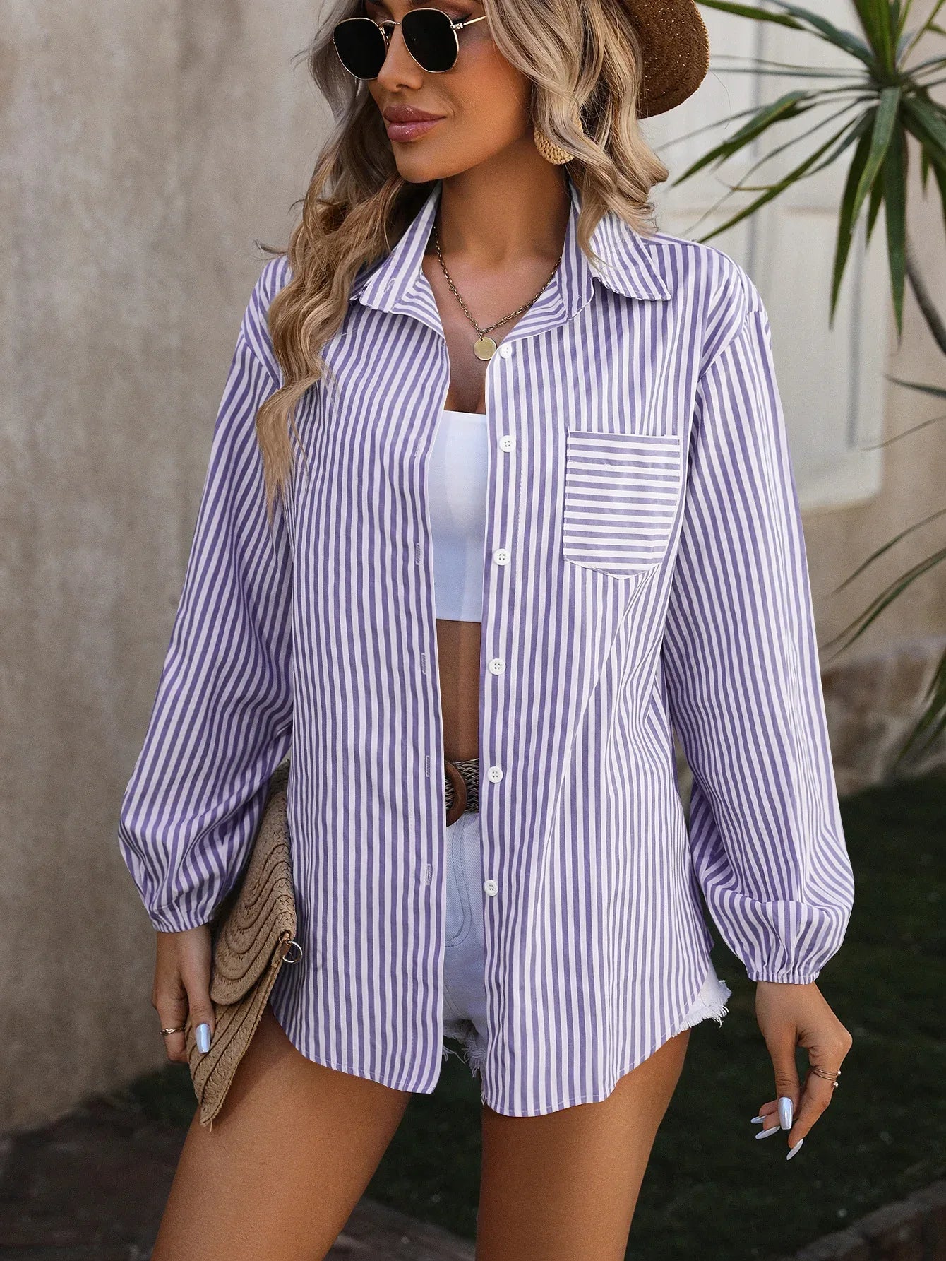 Loose Commute Long Sleeve Striped Shirt - Viexta
