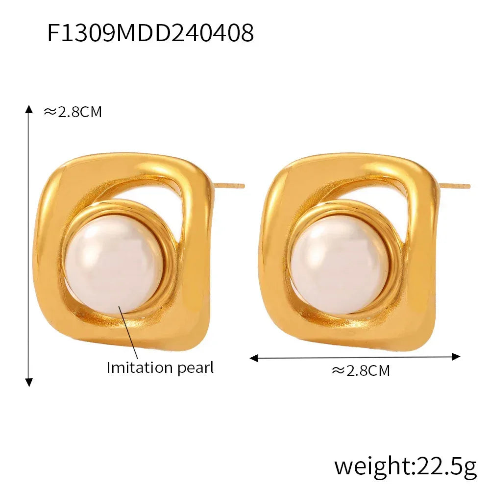 Pearl Texture Titanium Steel Casting Earrings - Viexta