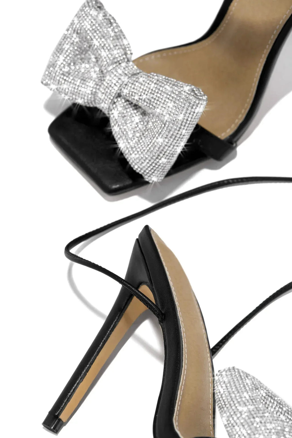 Rhinestone Bow Cross Strap High Heels - Viexta