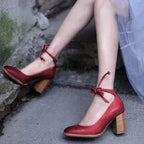 Front Lace-up Height Chunky Heels - Viexta