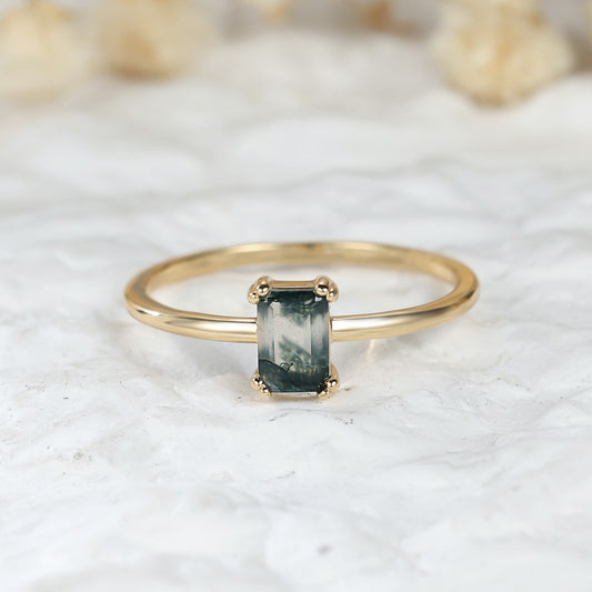 Retro Rectangular Agate Ring