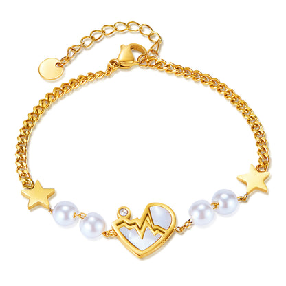 Five-pointed Star Stainless Steel Heartbeat Pearl Bracelet