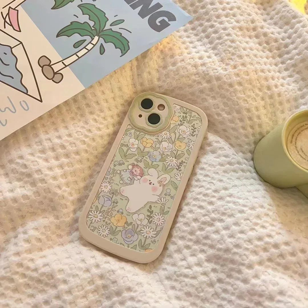 Fashion Green Flower Rabbit iPhone Case - Viexta