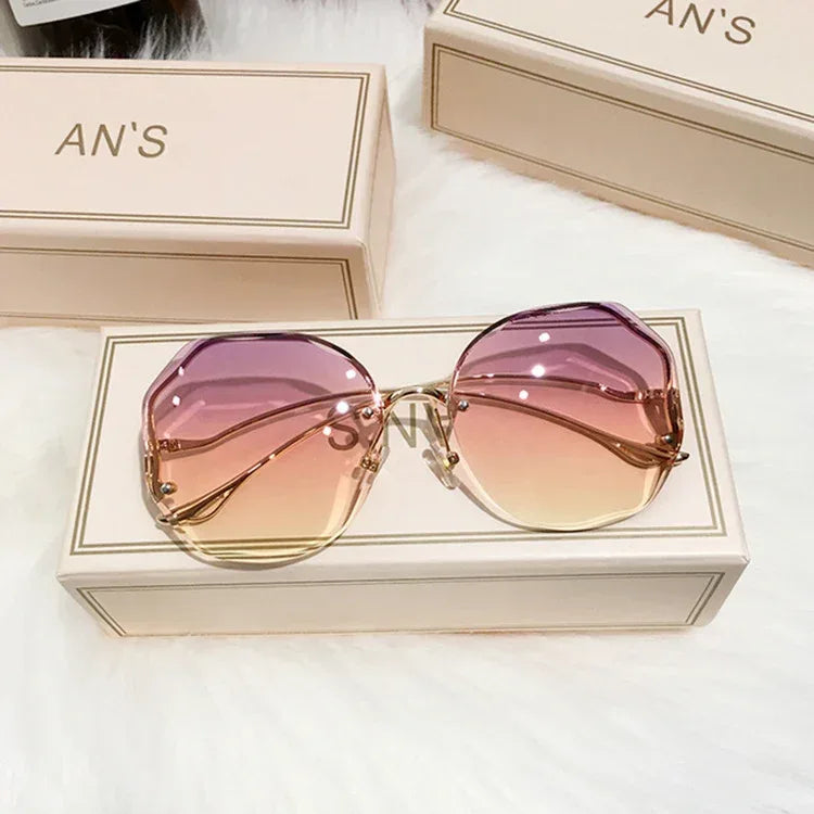 frameless-cut-edge-tan-gradient-sunglasses - Viexta