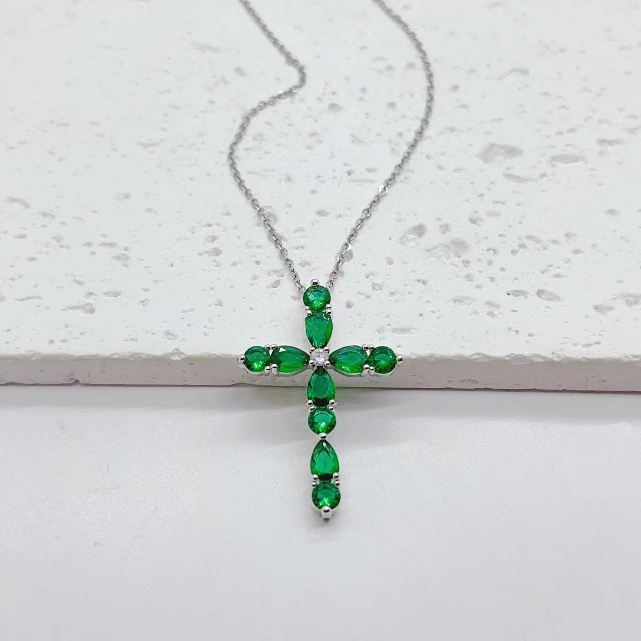 micro-inlay-colorful-zircon-water-drops-cross-necklace