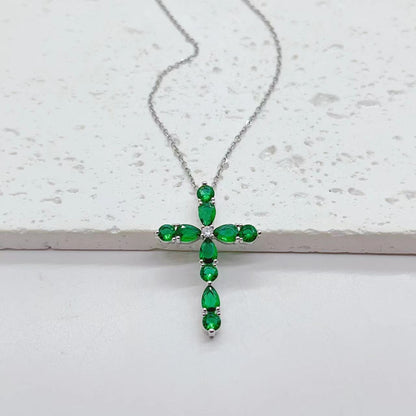 Micro Inlay Colorful Zircon Water Drops Cross Necklace