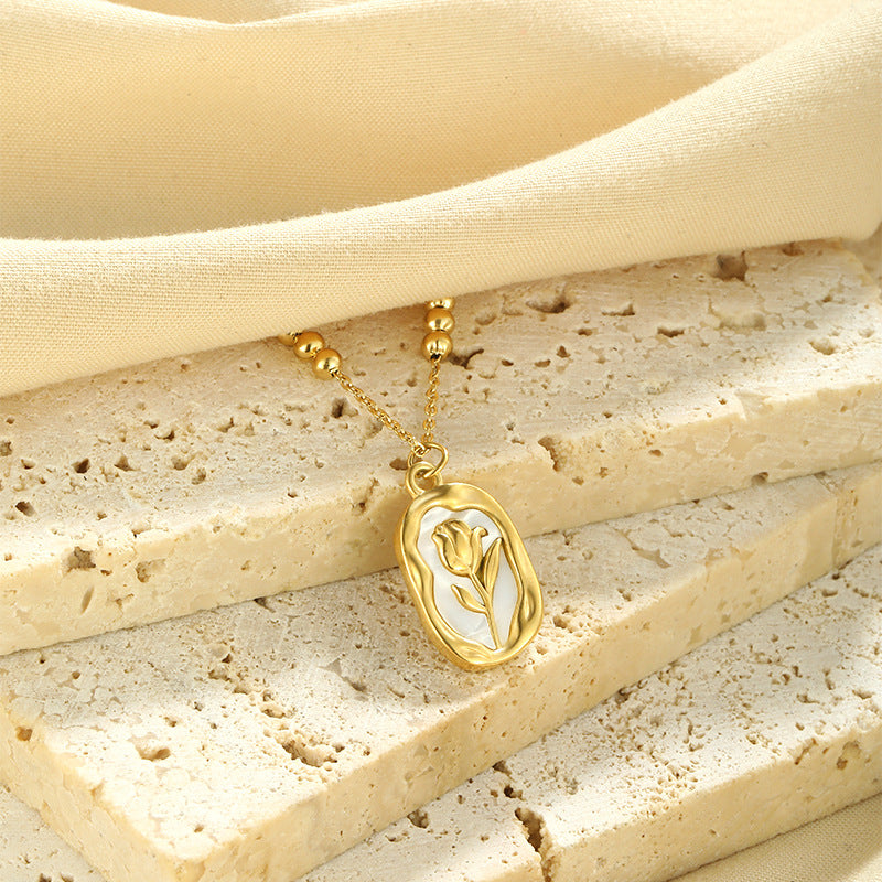 Rose White Shell Pendant Neckpiece