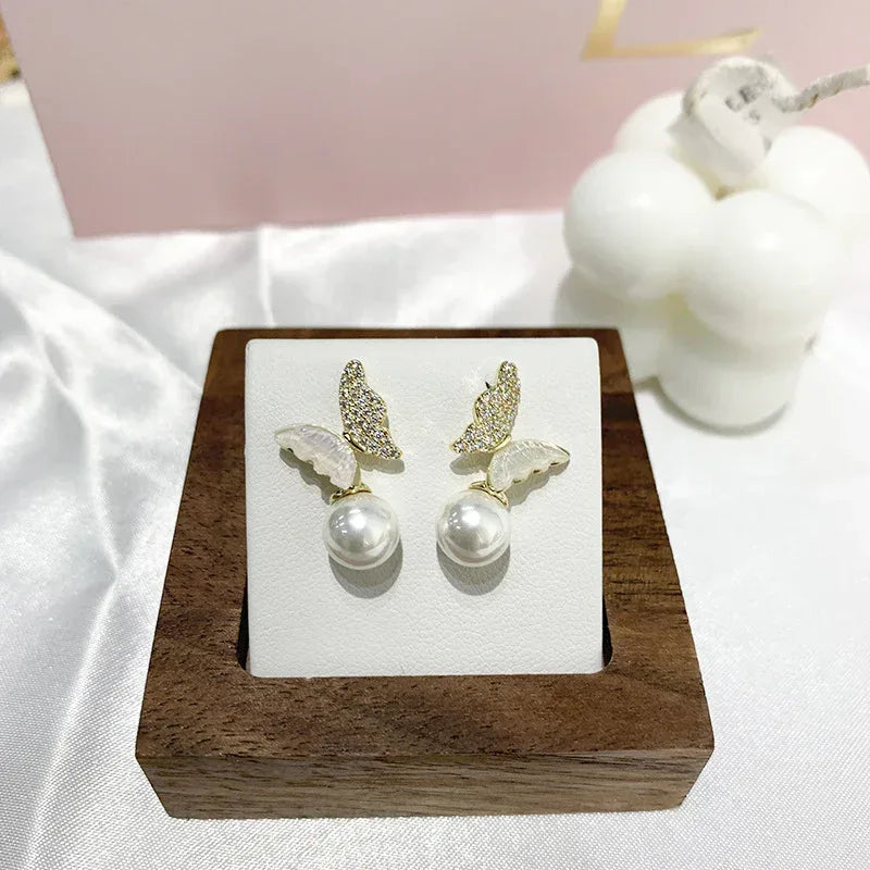 Pearl Zircon Bow Earrings - Viexta