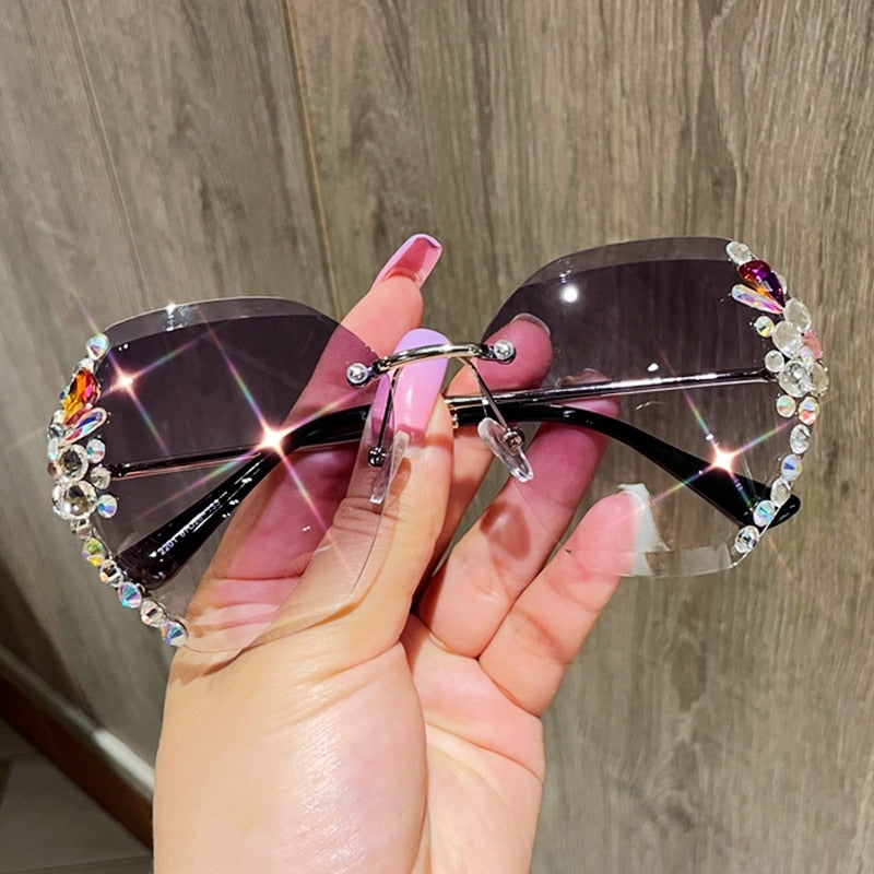 Vintage Rimless Rhinestone Sunglasses