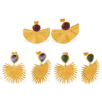 Vintage Gold Fan-shaped Natural Stone Earring